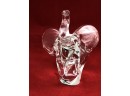 Clear Glass Elephant #2 With Bent Trunk And Two Tusks Figurine