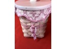 Longaberger Handwoven Basket With Wood Top And Matching Basket, Breast Cancer Awareness
