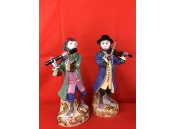 Pair Of Andrea By Sadek Monkey Playing Flute And Violin Sadek Animal Figurine Porcelain