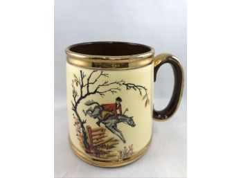 Gibson Staffordshire England Equestrian Jumping Mug With Gold Accents