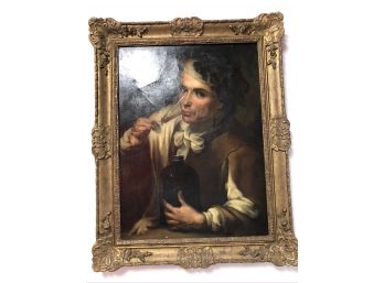 Antique Oil On Canvas Copy Of Murillo, A Young Man Drinking