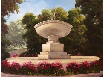 Guccione Oil On Canvas Of Ridgefield Fountain