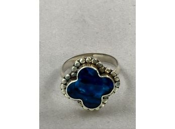 Sterling SIlver Ring With A Cross Filled With Blue Shell Size7