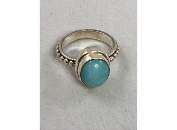 Sterling SIlver Ring With Oval Turquoise Stone  Size 5.5