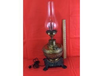 Large Brass & Cast Iron Converted Oil Lantern