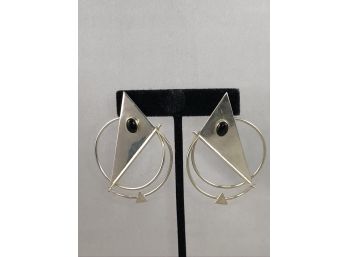 Sterling Silver Modern Art Earrings With Black Onyx Made In Mexico