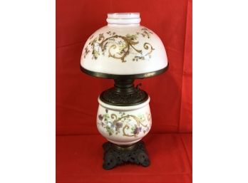 Antique Oil Lantern With Half Shade, Early 1900, Fostoria Style