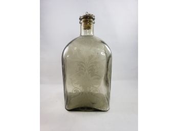 Gustav Adolf Sveriges Etched Glass Bottle Nickle Lidded Cork