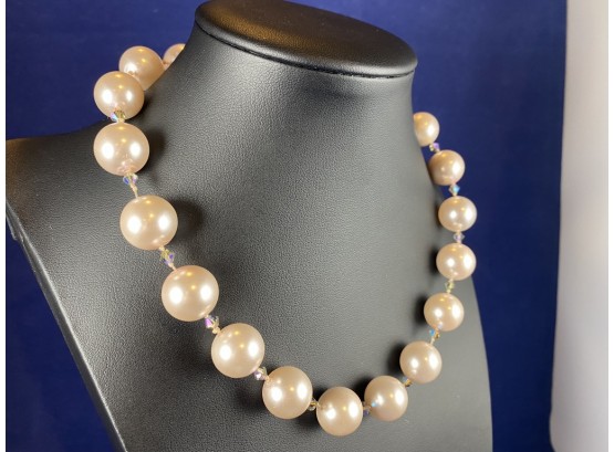 Genuine Pink Pearl Necklace With Sterling Silver Toggle Clasp And Crystal Accents, 17'