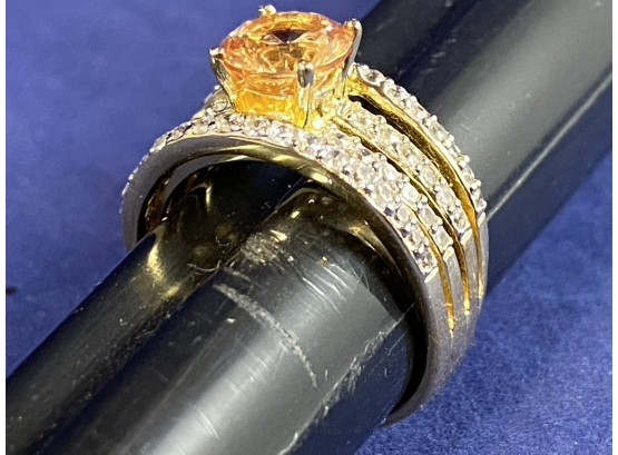18K Yellow Gold Over Sterling Silver, Bella Luce Diamond Simulant With Large Citrine? Faceted Stone, Size 8