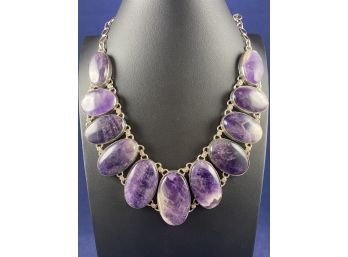Sterling Silver And Amethyst Stunning Graduated Necklace, Adjustable Up To 20'