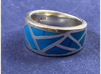 Sterling Silver Turquoise Inset Ring, Size 7