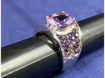 Sterling Silver & 5.7 CT Amethyst Ring With Stunning Setting, Size 8