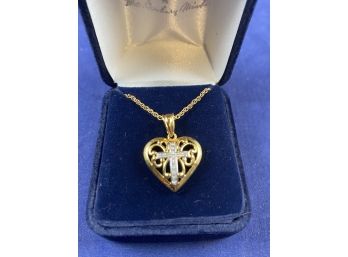 Danbury Mint, Gold Over Sterling Silver Heart Cross Pendant, Our Father Prayer On Side