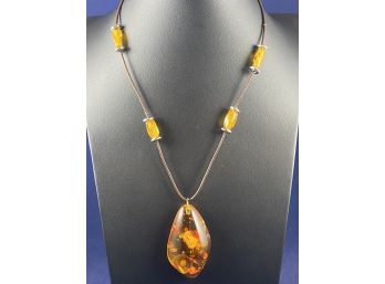 Sterling Silver And Amber Neclace, 16'-19'