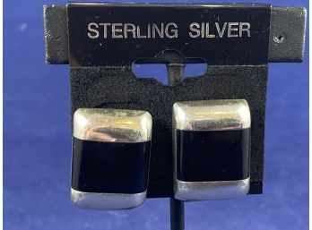 Sterling Silver Earrings With Faux Black Onyx