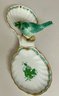 Herend Beautiful Porcelain Green Scalloped Bird Tray