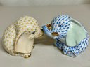 Herend Porcelain Lot - Two Baby Elephants - Blue & Yellow - Super Cute!