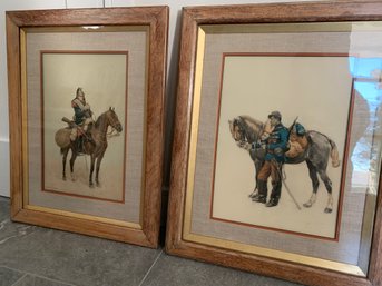 Antique 1870s Edouard Detaille Military Horse Watercolor Paintings