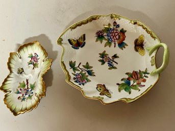 Herend Lot - Queen Victoria Butterfly & Floral Trinket Or Jewelry Trays/ Dishes