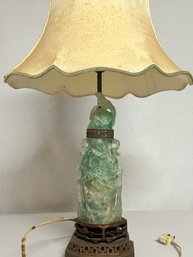 Antique Chinese Carved Green Jadeite Quartz Lamp