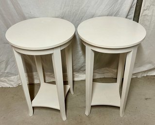 Pair Of White Round Side Tables
