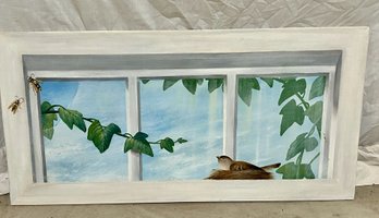 Modern Painted Window W/ Bird Over Door Decoration