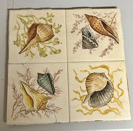 Vintage Ceramic Hand Painted Shell Tiles
