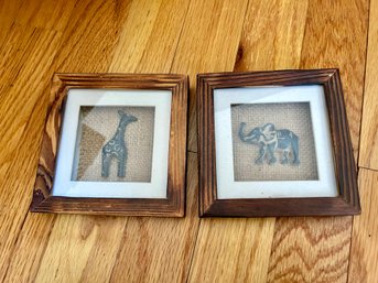 Vintage Wooden Raised Elephant & Giraffe Art