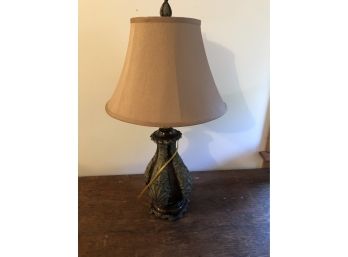 Green & Bronze Table Lamp With Champagne Shade
