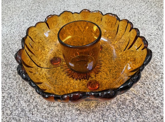 Large Vintage Amber Glass Footed Bowl - 11'