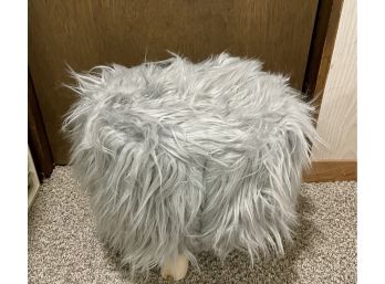 Small Grey Furry Footstool - New With Tags