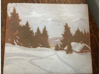 Pastel, Signed (Parson?) Of A Winter Cabin Scene On Board