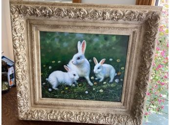 Large And Beautiful Painting Of Bunnies In A Pasture