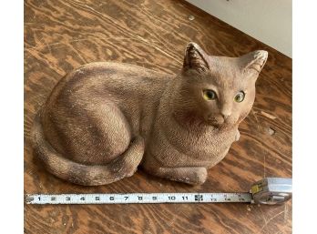 Life Size Ceramic Orange Cat Sculpture With Glass Eyes