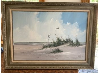 Large Rex Duggar (1943-2009) Painting In Excellent Condition Of Beach Scene In A Rustic Balanced Frame