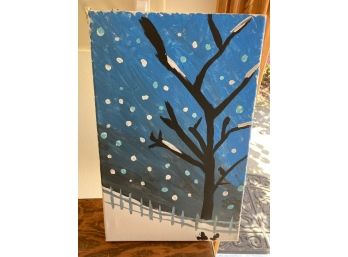 Abstract Painting Of A Very Stylized Winter Scene In Oil
