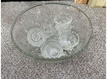 Large Crystal Punch Bowl With Glasses
