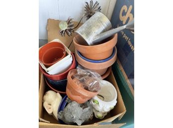 Box Of Flower Pots, Watering Can, Garden Decor