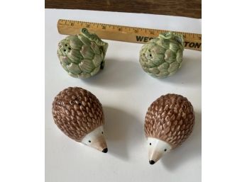 Salt And Pepper Shakers - Collection Of 2 - Hedgehogs And Artichokes