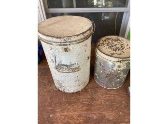 Tin Metal Flour Storage Canisters - Antique - 2 Different Sizes By Kreamer.