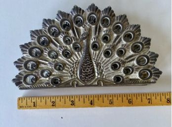 Metal Peacock Napkin Holder - Has Nice Aged Patina On The Silver Plating - Made In Italy