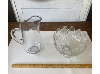 Glassware Collection - Clear Glass Pitch And Bowl In Very Good Condition