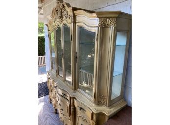 Large French Provincial China Cabinet - In Two Pieces (glass Top And Cabinet Bottom)