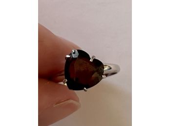 Sterling Silver Garnet Heart Ring Size 7