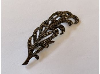 925 Sterling Silver Marcasite Feather Pin