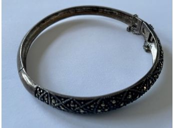 925 Sterling Silver Marcasite Bangle W/ Clasp