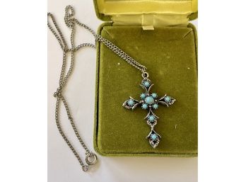 Well Made Cross Necklace W/ Turquoise Color Beads