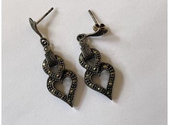 925 Sterling Silver Marcasite Heart Earrings
