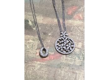 925 Sterling Silver Rhinestone Necklaces - Flower Medallion Pendant & Chunky Oval - Will Ship!